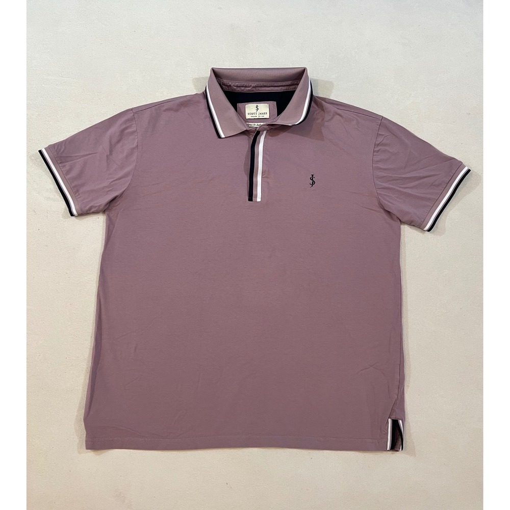 Scott James Mens Lavender Tipped Short Sleeve Polo Shirt Cotton Blend XL